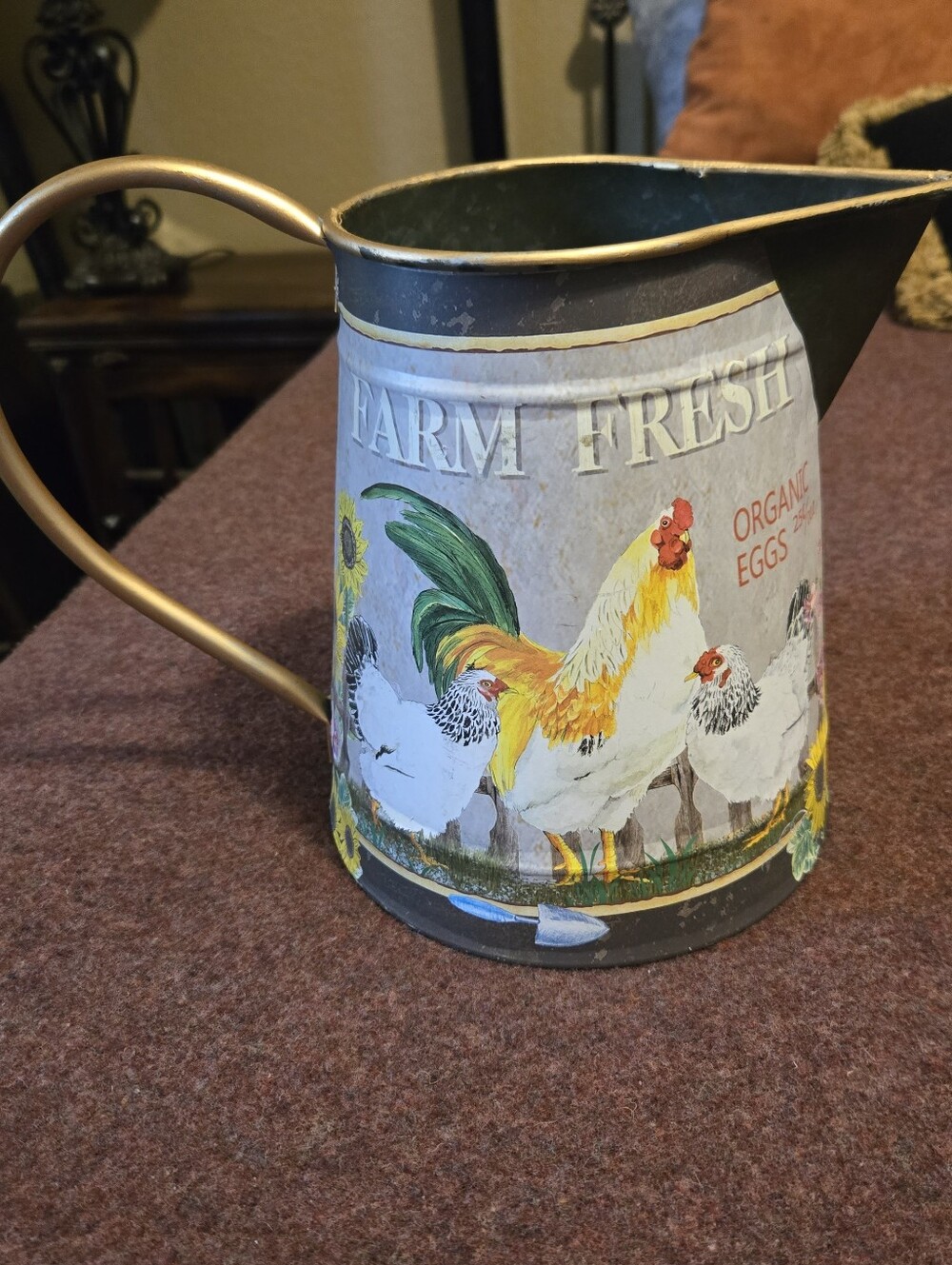 Decorative Watering Can Does Not Hold Water Roosters Chickens Farm Eggs Metal